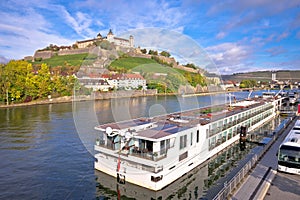 Main river cruise ship in town of Wurzburg view