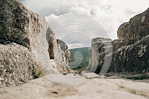 Main road between caves in ancient town Eski-Kermen.