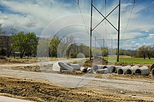 Main road construction drainage system on concrete manholes are installed at constructed for draining stormwater