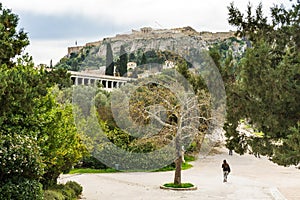 Main Roadway Ancient Agora Stoa Parthenon Acropolis Athens Greece