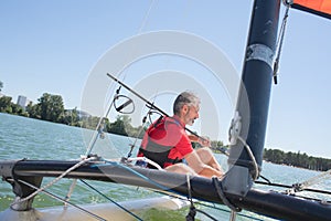 Main sailing in lake