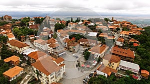 Main Sighnaghi square, famous Alazani valley, wondrous aerial view, architecture