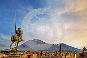 Ancient Pompeii town skyline, wide view of the city ruins.