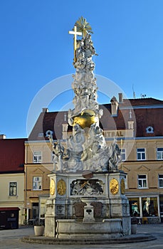 Main square of Baden with the holy trinity statue, Austria