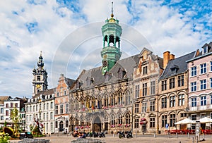 Main square with City Hall in Mons, Belgium.