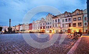 Main square with historical houses and Green Gate in Pardubice, Czech Republic