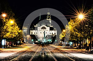 Main square in Kosice, Slovakia, yellow filter