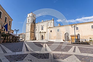 Main square with medieval cathedral in Santa Severina, Italy