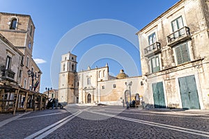 Main square with medieval cathedral in Santa Severina, Italy