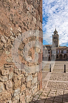 Main square of Medinaceli. This wide closed Castilian square, porticoed and almost pentagonal Soria, Spain