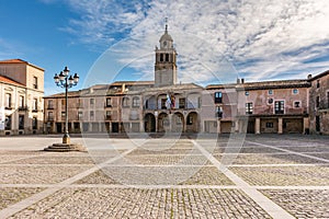 Main square of Medinaceli. This wide closed Castilian square, porticoed and almost pentagonal Soria, Spain