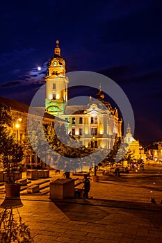 Main square by night, Pecs, Hungary