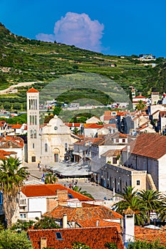 Main square in old medieval town Hvar. Hvar is one of most popular tourist destinations in Croatia in summer. Central Pjaca square