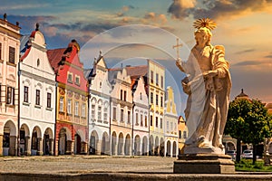 Main square of Telc city on a sunset. UNESCO World Heritage Site. Czech Republic