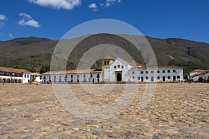 Main square of Villa de Leyva city in Colombia