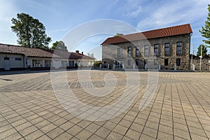 The main square with the village library in Beloiannisz, Hungary