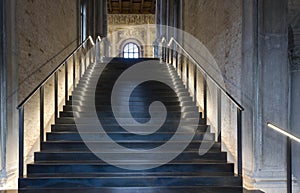 Main staircase of the historic building of La Misericordia in Venice