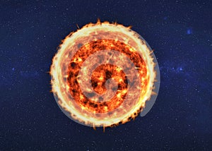 The main star Sun of Solar system in outer space.