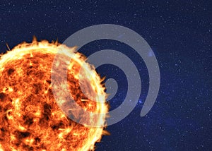 The main star Sun of Solar system in outer space.