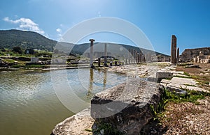 The main street of ancient Patara Lycia city. Now it flooded as a pond. Mediterranean coast of Turkey. Architecture Art and