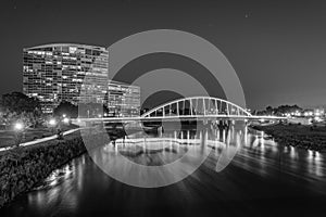 The Main Street Bridge and Scioto River at night, in Columbus, Ohio photo