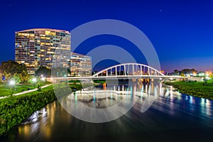 The Main Street Bridge and Scioto River at night, in Columbus, Ohio photo