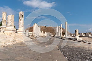 Main street cardo with columns at Beit She`an in Israel