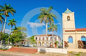 Main street of Cuban Vinales with church, Cuba