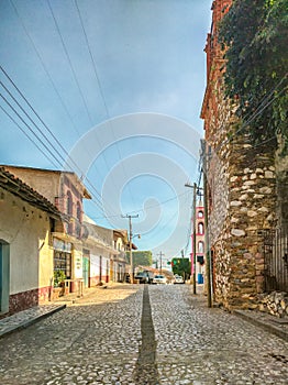 Downtown district, main street entering Ixcateopan. Main streets in Guerrero. Travel in Mexico photo