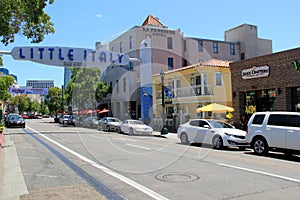 Main street leading visitors into and out of Little Italy, San Diego, California, 2016