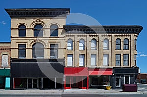 Main street with ornate 19th century commercial buildings