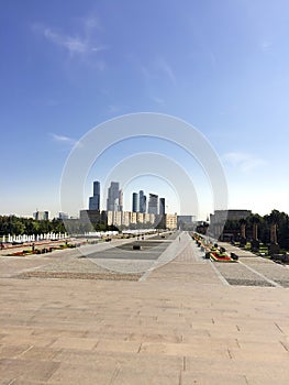 Main street at War memorial in Victory Park on Poklonnaya Hill, Moscow, Russia