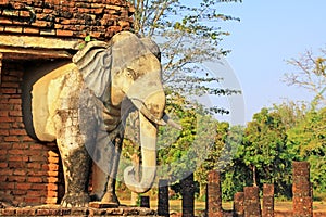 Elephants Statue At Wat Chang Lom, Sukhothai, Thailand