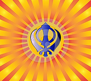 The main symbol of Sikhism -  the sign of Khanda made of blue metal