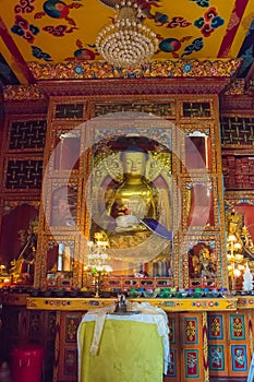 In the main temple of the monastery Kopan, Kathmandu, Nepal.