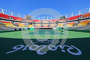 Main tennis venue Maria Esther Bueno Court of the Rio 2016 Olympic Games at the Olympic Tennis Centre