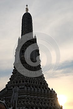 The main tower of the Buddhist temple Wat Arun in the evening