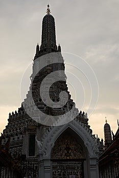 The main tower of the Buddhist temple Wat Arun in the evening