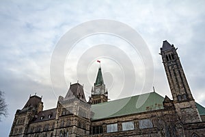 Main tower of the center block of the Parliament of Canada, in the Canadian Parliamentary complex of Ottawa, Ontario. photo