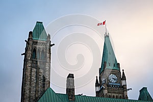 Main tower of the center block of the Parliament of Canada, in the Canadian Parliamentary complex of Ottawa, Ontario. photo