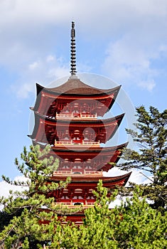 The main tower of Itsukushima Shrine in Hiroshima, Japan