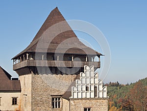 Main tower named Samson of the gothic style castle Lipnice nad SÃ¡zavou in Czech Republic.