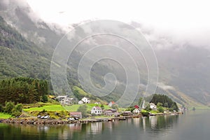 Main view of Bakka, a tiny village in the municipality of Aurland in Sogn og Fjordane county, Norway.