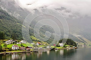 Main view of Bakka, a tiny village in the municipality of Aurland in Sogn og Fjordane county, Norway.