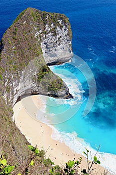 Main view of Kelingking beach, one of the most amazing spots in Nusa Penida Island, Bali