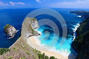 Main view of Kelingking beach, one of the most amazing spots in Nusa Penida Island, Bali