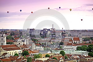 The main view of Vilnius Old town with air balloo
