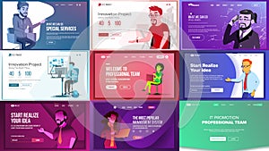 Main Web Page Set Design Vector. Website Business Graphic. Landing Template. Future Energy Project. Card Credit