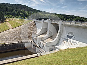 The main weir on popular Lipno lake dam on Vltava river