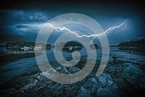 Maine Coast Ocean Lightning Storm